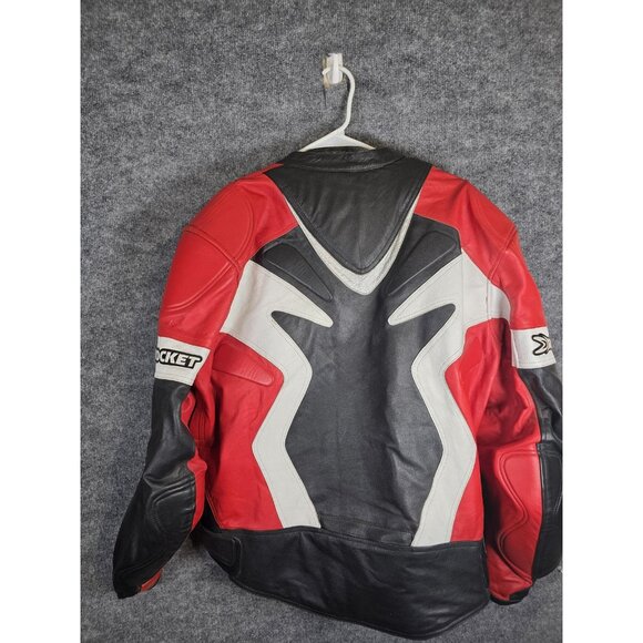 Joe Rocket Leather Motorcycle Jacket Mens 52 Red Black White Racing Armored - Picture 10 of 13